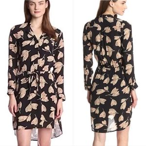 Lucky Brand Black Floral Leaf Longsleeve Shirt Dress Women's Size Medium